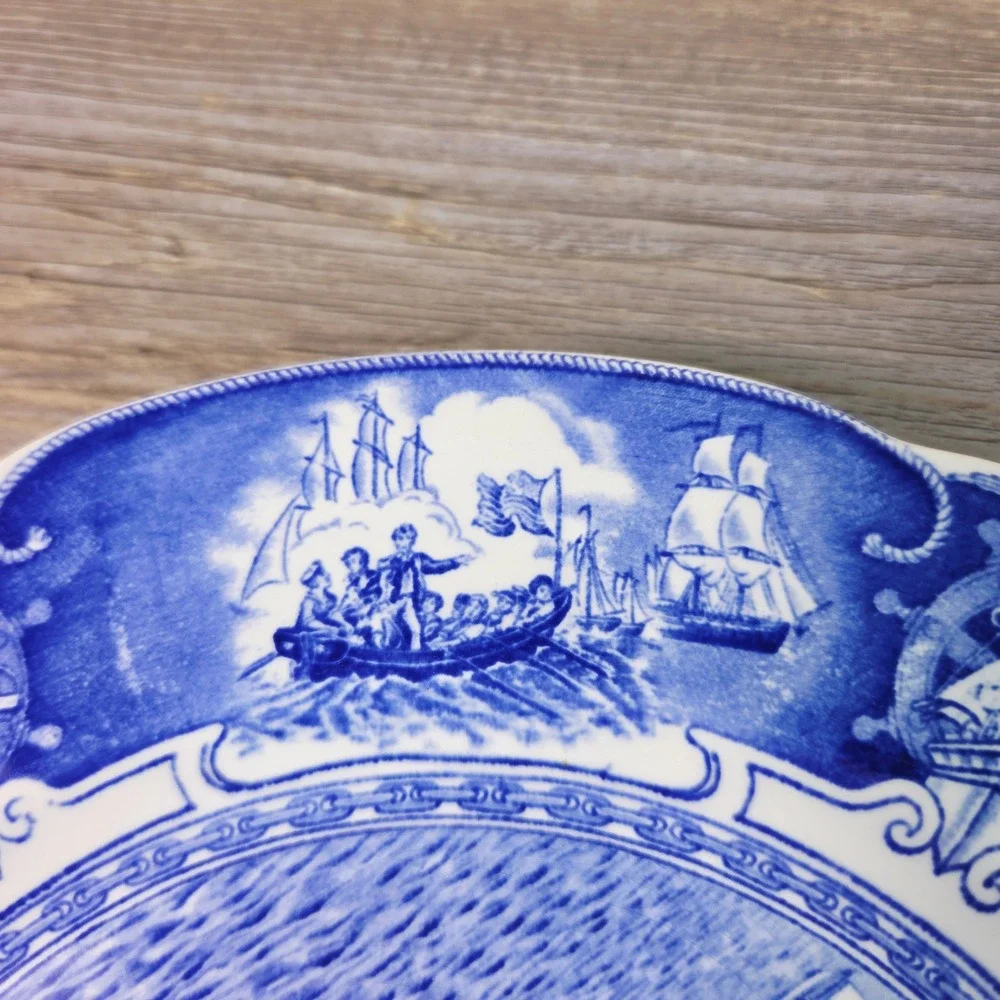 Wedgwood US Naval Academy Sailboat Drill Plate Blue White Transferware 10